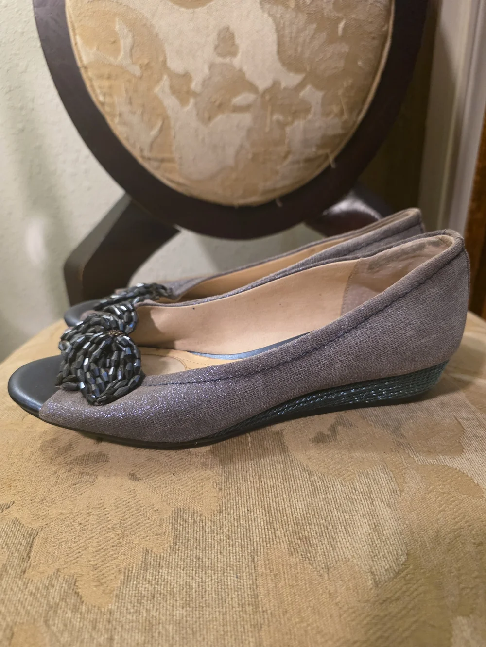 Alex Marie Gunmetal Beaded Peep-Toe Flats